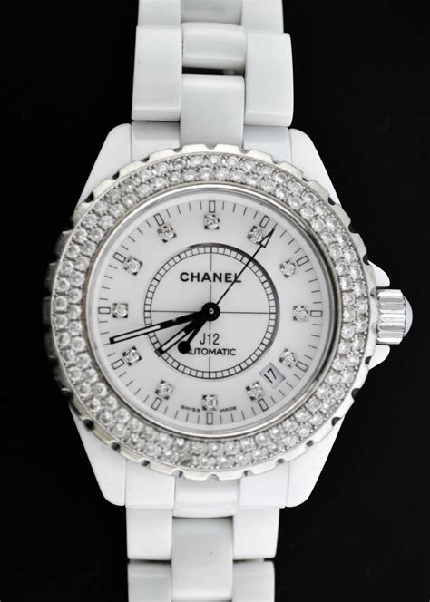 chanel ceramic white watch|Chanel white watch with diamonds.